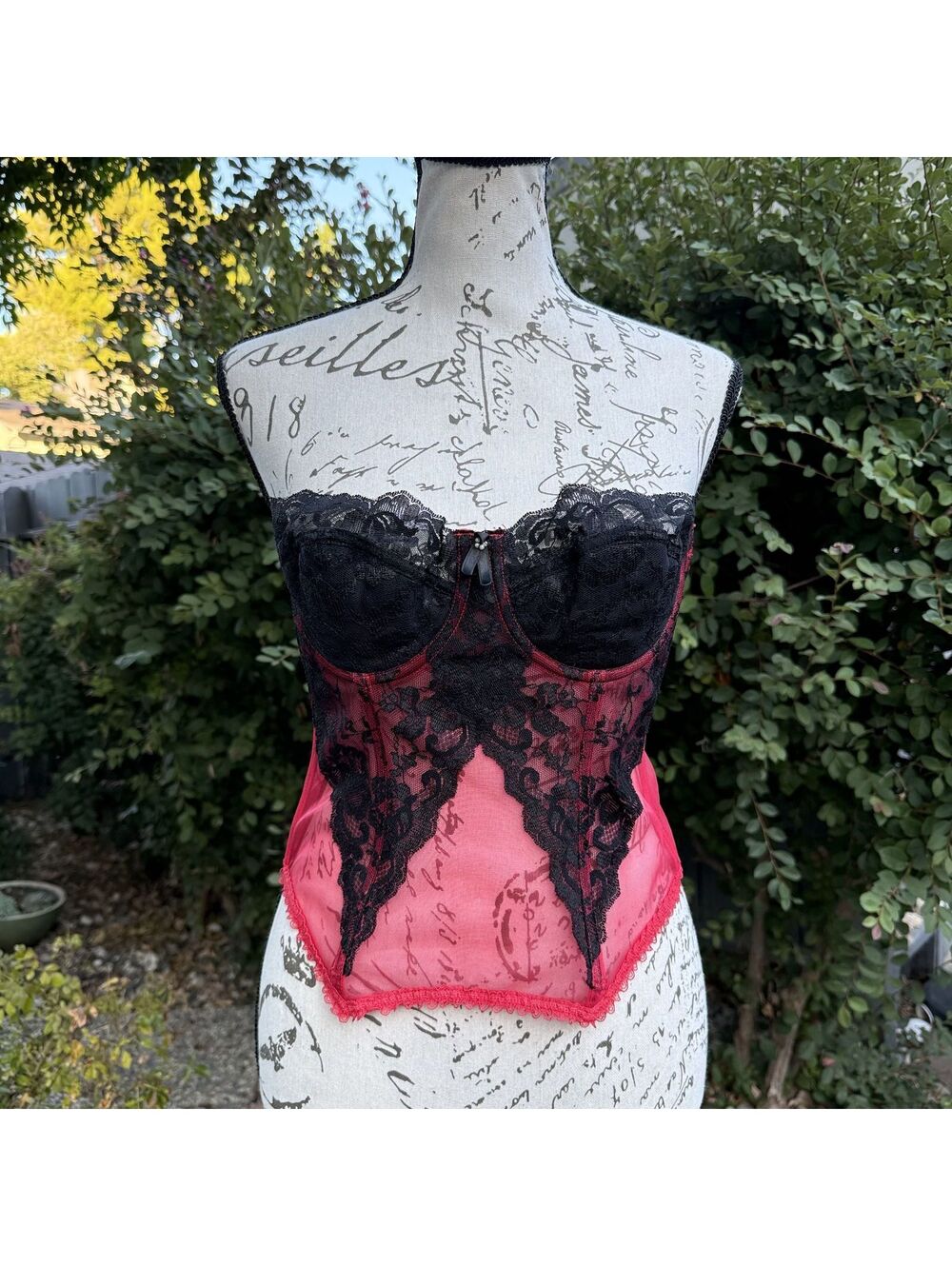 Vintage 90s Red Lace Corset Fredericks Of Hollywood 36B S/M Goth Romantic Grunge